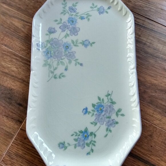 Vintage Blue Bell Flower Ceramic Tray Furukawa Japan Rectangular 12"x6.5" - Picture 11 of 12